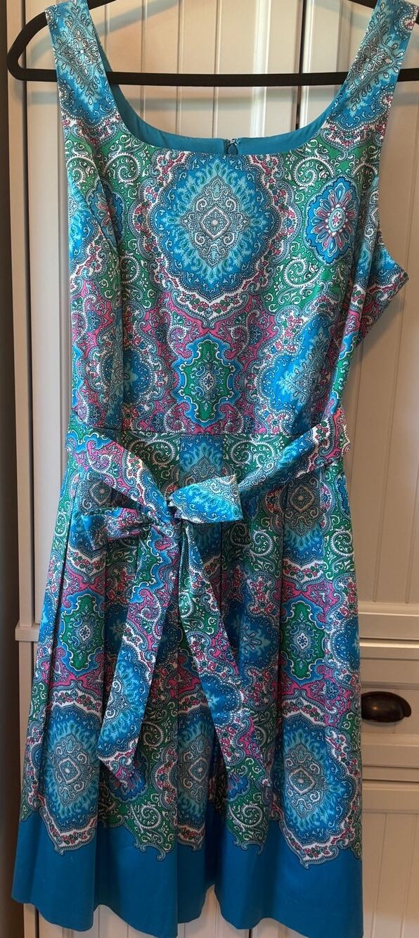 Talbots Blue Paisley Medallion Fit & Flare Dress 16P NWT
